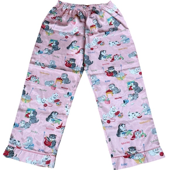 Nick & Nora Other - Nick & Nora Girls XL 14/16 Pink Satin Pajama Pants Kitten Cats Days Of Week Meow
